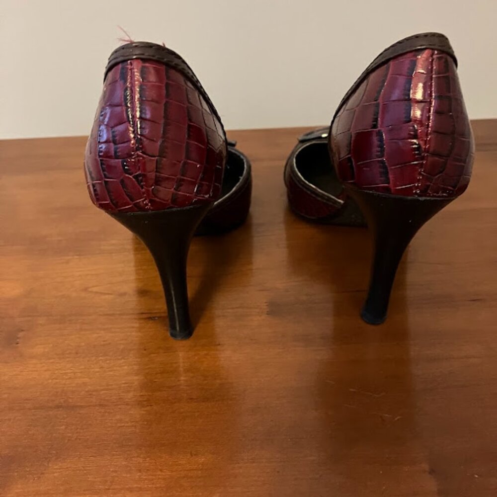 Franco Sarto Leather Snakeskin Burgundy Heels Size 8M L-IOTA - Picture 4 of 9
